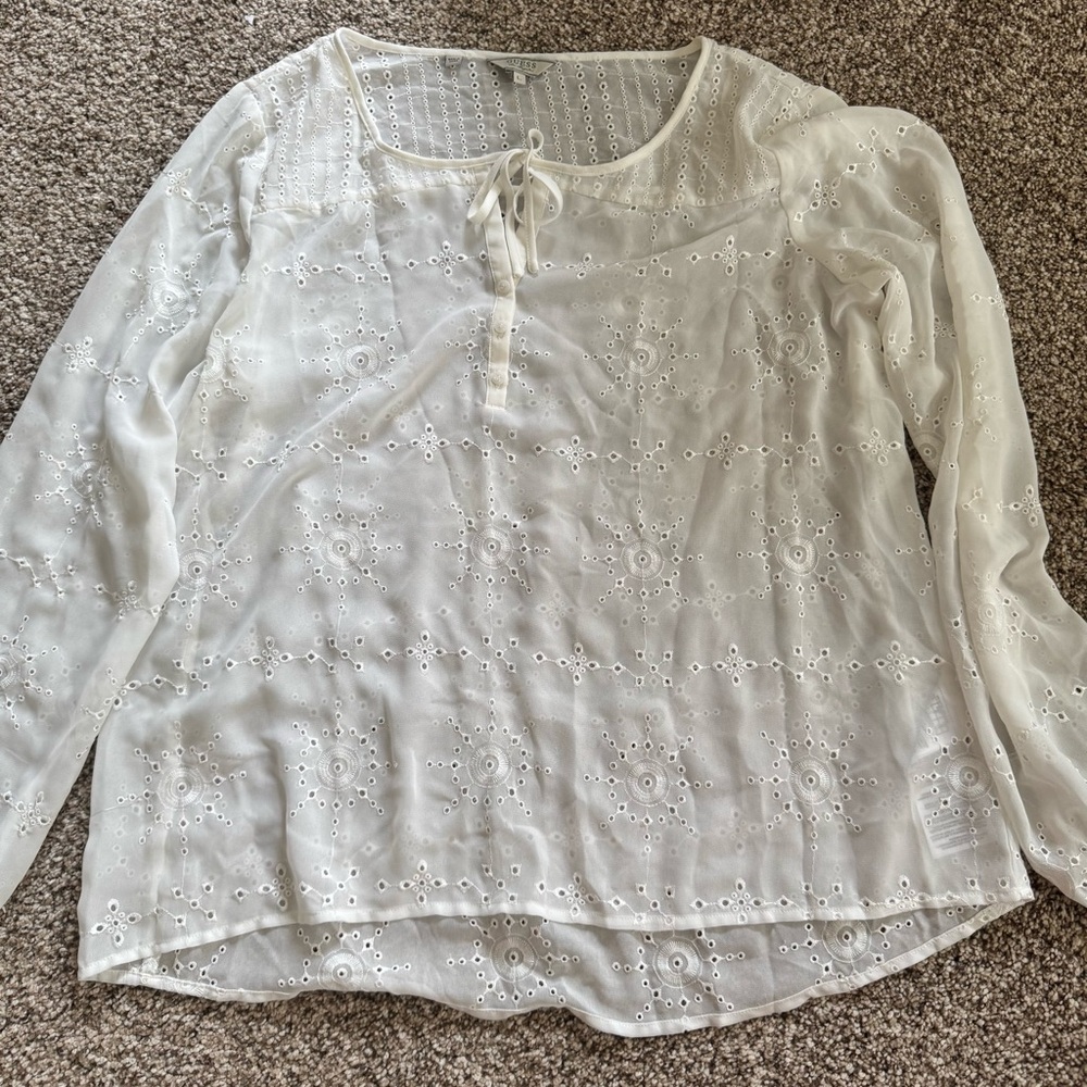 Guess White Eyelet Blouse